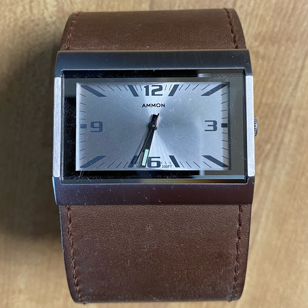 Ammon Vandal Watch. Silver with brown leather strap